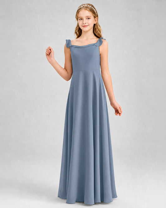 Dusty Blue Chiffon A-line Junior Bridesmaid Dress Front View