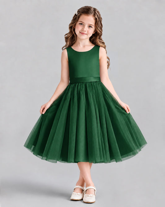 Dark Green Ball Gown Girls Formal Dresses Front