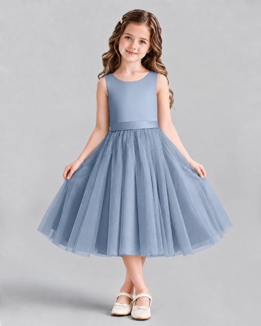 Dusty Blue Ball Gown Girls Formal Dresses Front