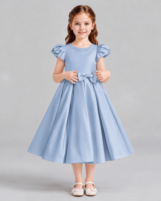 Dusty Blue Ball Gown Girls Formal Dresses Front