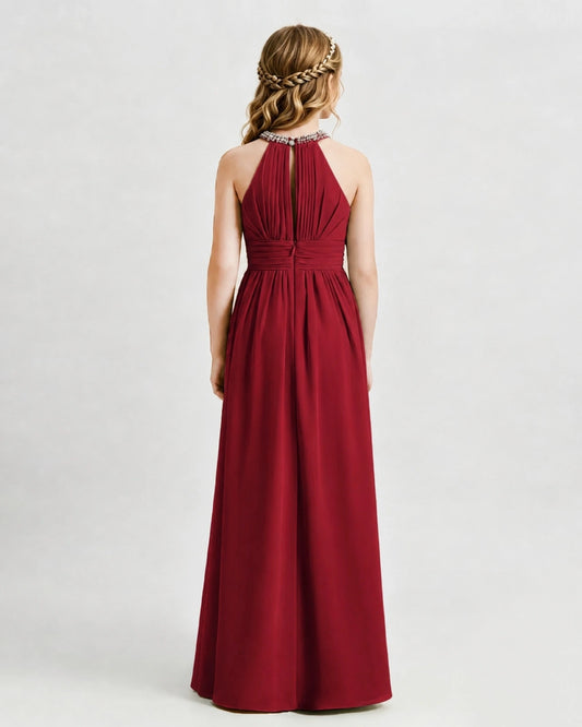 Burgundy Chiffon A-line Junior Bridesmaid Dress Back View