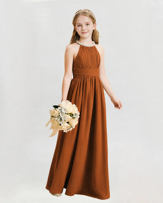 Burnt Orange Chiffon A-line Junior Bridesmaid Dress Front View