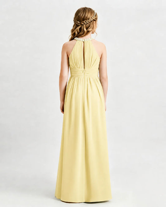 Daffodil Chiffon A-line Junior Bridesmaid Dress Back View