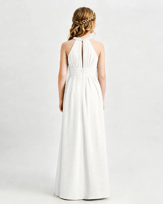 Ivory Chiffon A-line Junior Bridesmaid Dress Back View