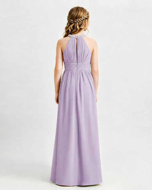Lavender Chiffon A-line Junior Bridesmaid Dress Back View