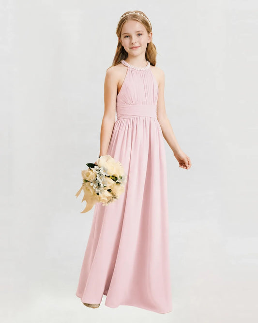 Pink Chiffon A-line Junior Bridesmaid Dress Front View