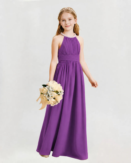 Purple Chiffon A-line Junior Bridesmaid Dress Front View