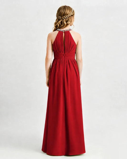 Red Chiffon A-line Junior Bridesmaid Dress Back View