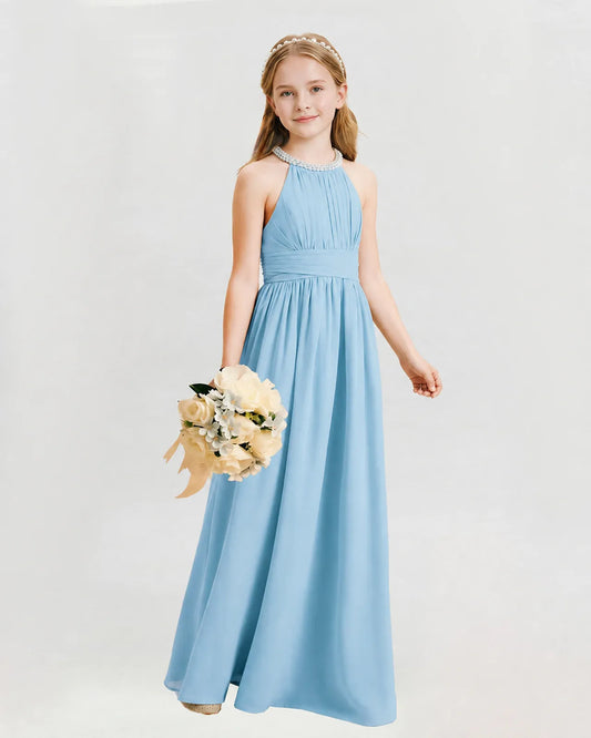 Sky Blue Chiffon A-line Junior Bridesmaid Dress Front View