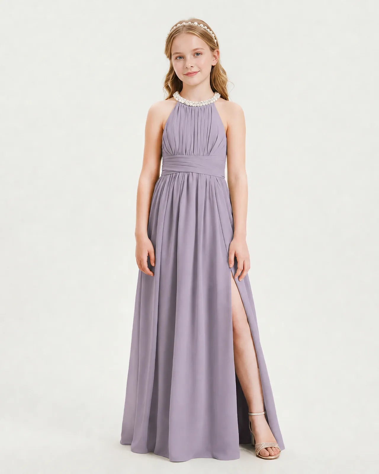 Wisteria Chiffon A-line Junior Bridesmaid Dress Front View