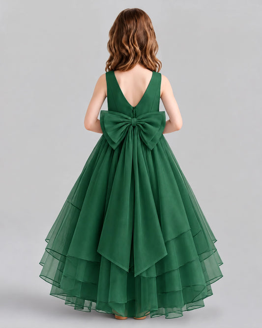 Dark Green Ball Gown Flower Girl Dresses Back