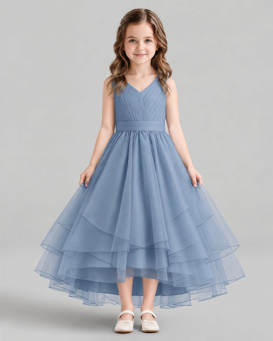 Dusty Blue Ball Gown Flower Girl Dresses Front