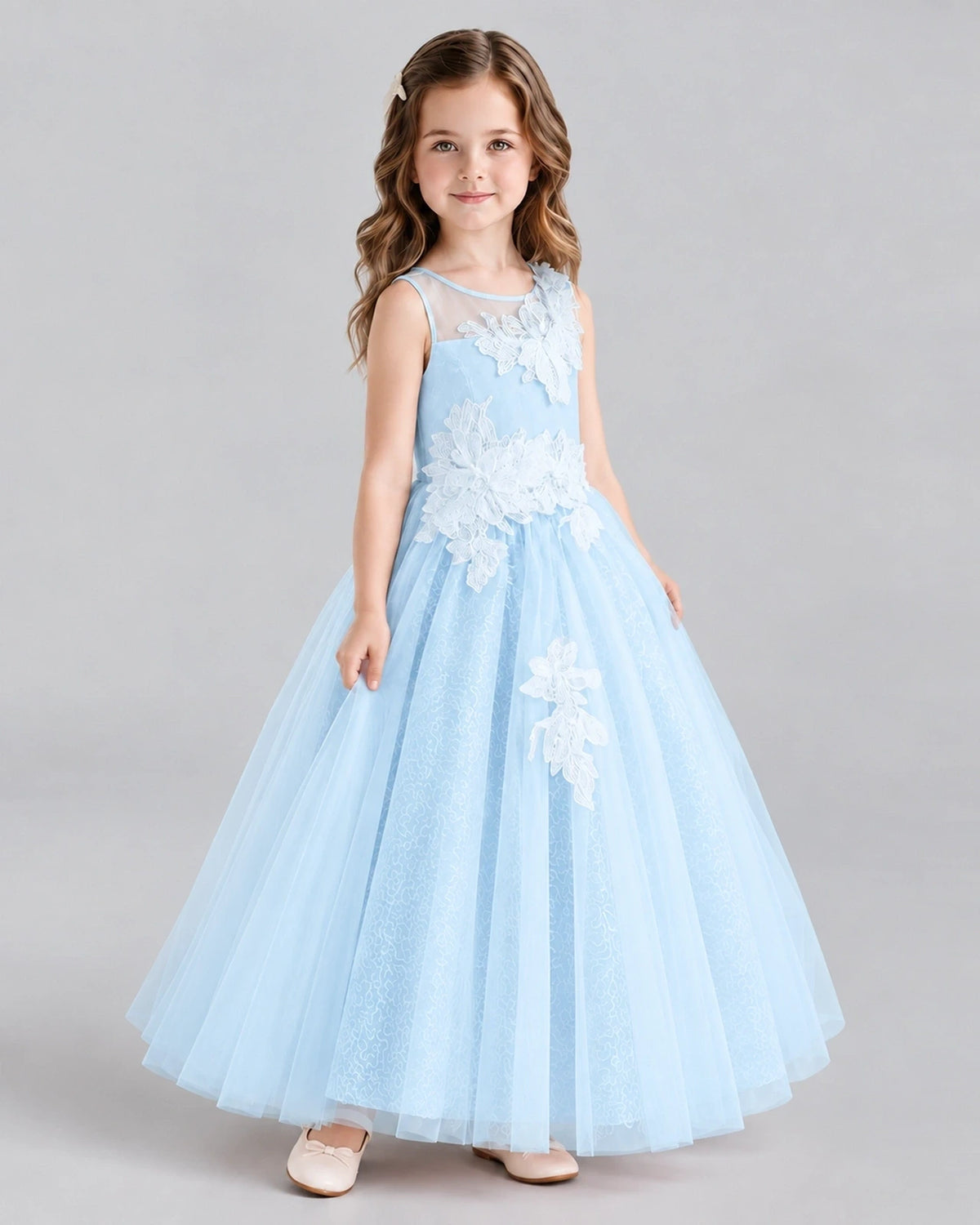 Baby Blue Ball Gown Flower Girl Dresses Side