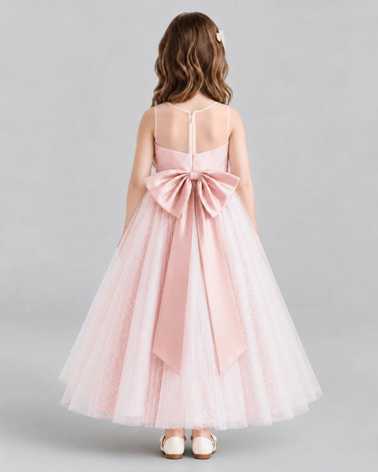 Pink Ball Gown Flower Girl Dresses Back
