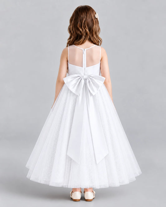 White Ball Gown Flower Girl Dresses Back
