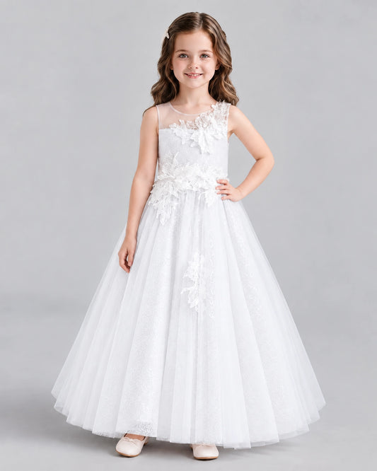 White Ball Gown Flower Girl Dresses Front