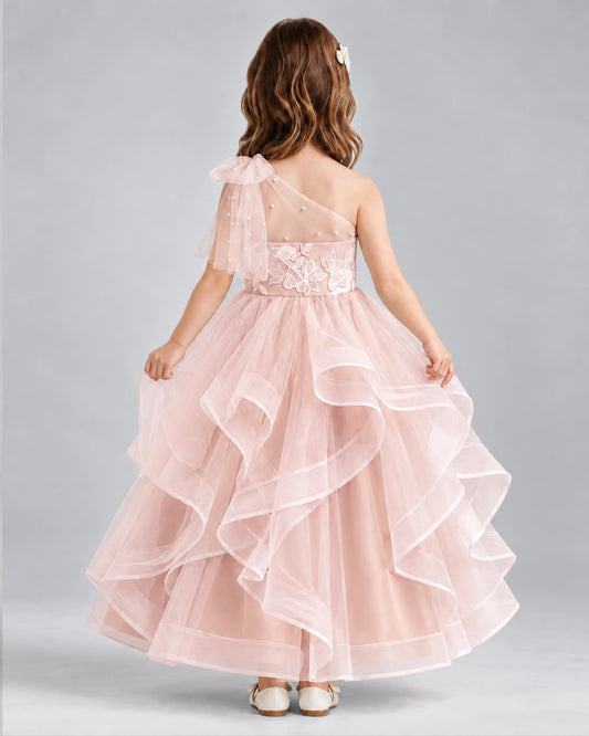 Blush Pink Ball Gown Girls Formal Dresses Back