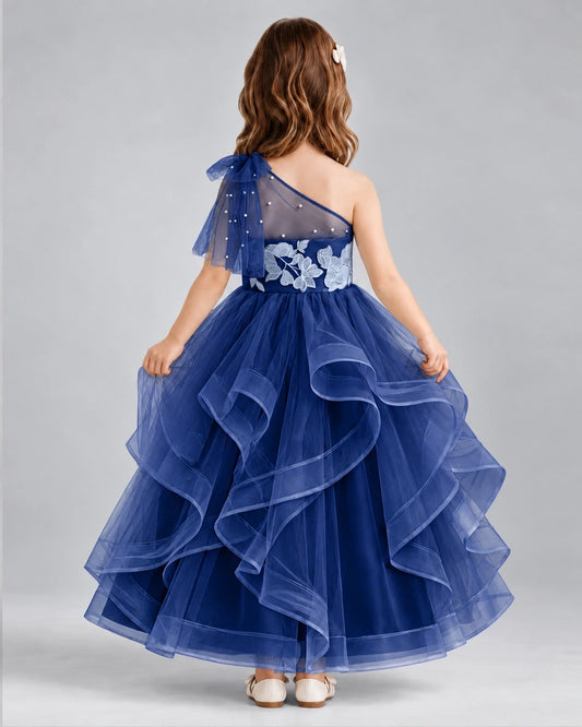 Navy Blue Ball Gown Girls Formal Dresses Back