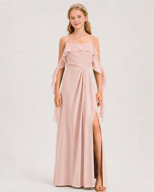 Blush Pink Chiffon A-line Junior Bridesmaid Dress Front View
