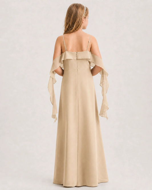 Champagne Chiffon A-line Junior Bridesmaid Dress Back View
