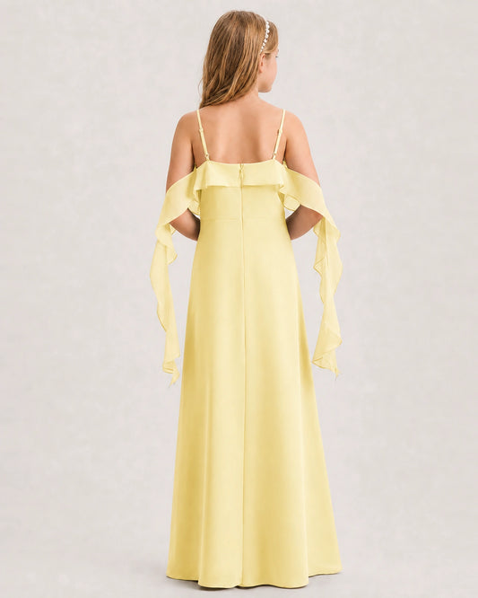 Daffodil Chiffon A-line Junior Bridesmaid Dress Back View