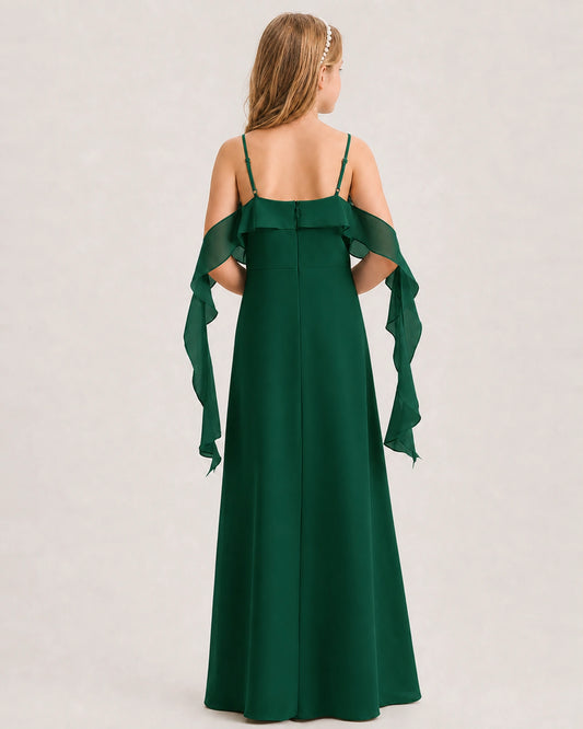 Dark Green Chiffon A-line Junior Bridesmaid Dress Back View
