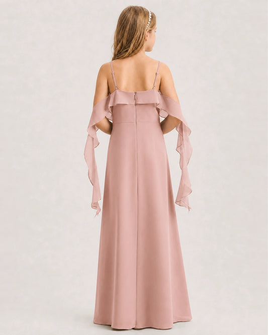 Dusty Rose Chiffon A-line Junior Bridesmaid Dress Back View