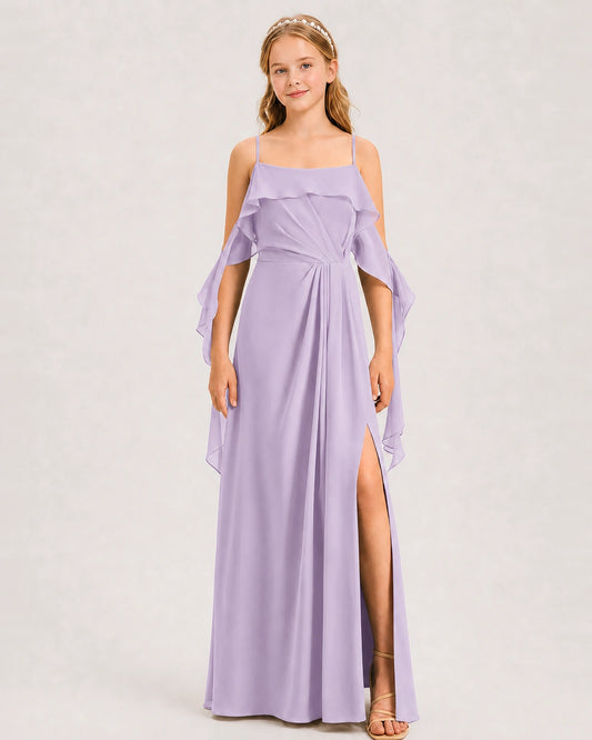 Lavender Chiffon A-line Junior Bridesmaid Dress Front View