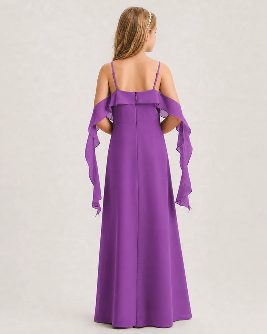 Purple Chiffon A-line Junior Bridesmaid Dress Back View