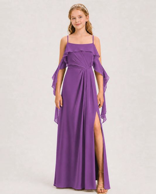 Purple Chiffon A-line Junior Bridesmaid Dress Front View
