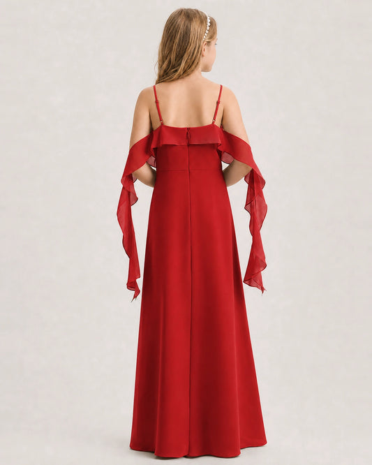 Red Chiffon A-line Junior Bridesmaid Dress Back View