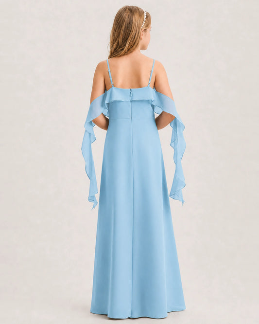 Sky Blue Chiffon A-line Junior Bridesmaid Dress Back View