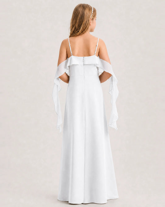 White Chiffon A-line Junior Bridesmaid Dress Back View