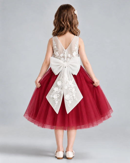 Burgundy A-line Flower Girl Dresses Back