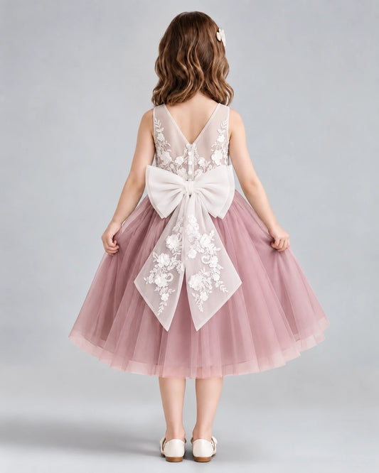 Dusty Rose A-line Flower Girl Dresses Back