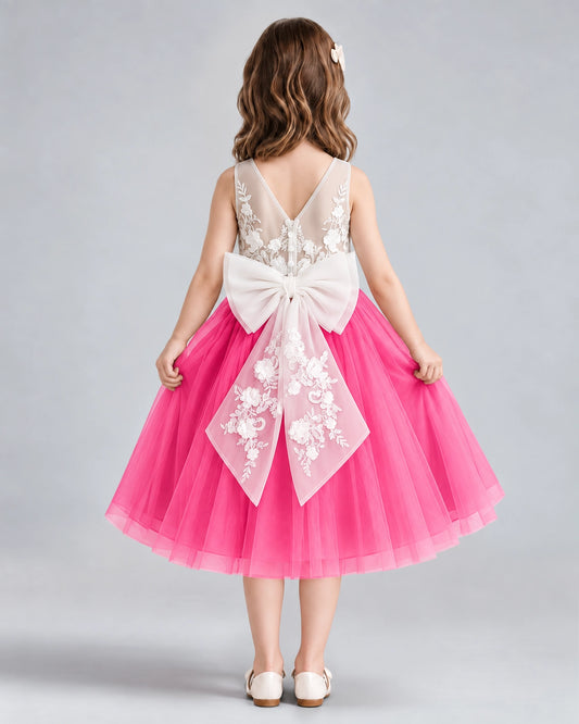 Hot Pink A-line Flower Girl Dresses Back