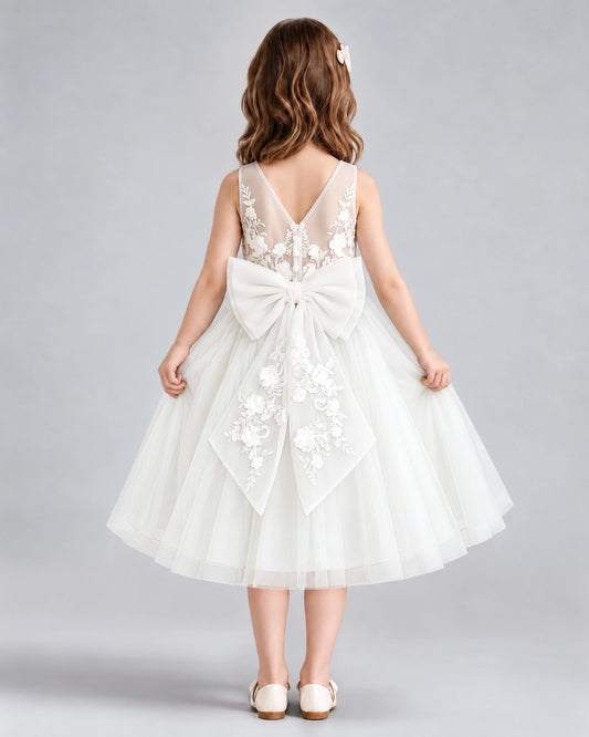 Ivory A-line Flower Girl Dresses Back