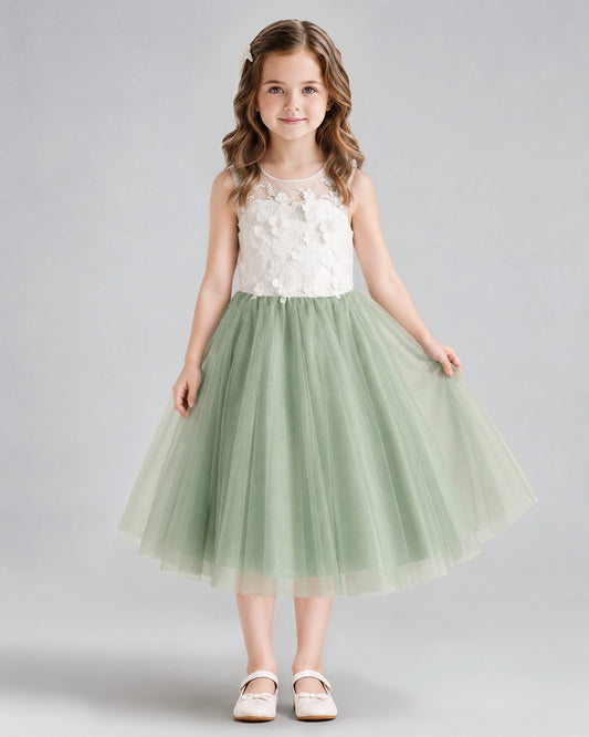 Sage Green A-line Flower Girl Dresses Front