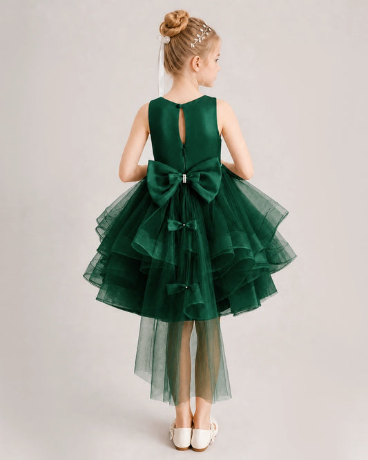 Dark Green Tulle A-line Girls Formal Dress Back View