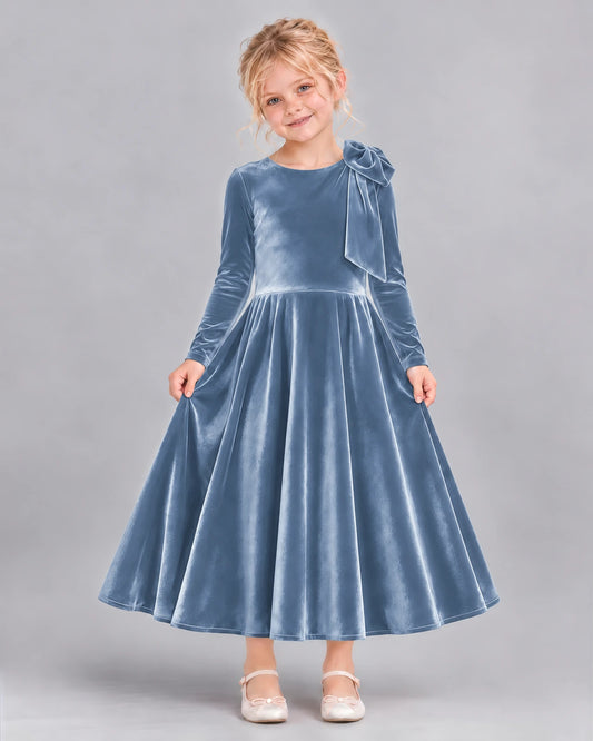 Dusty Blue A-line Girls Formal Dress Front