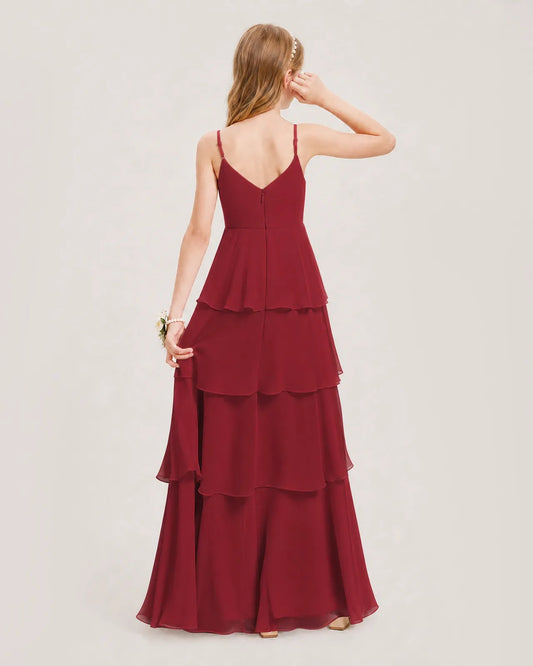 Burgundy Chiffon A-line Junior Bridesmaid Dress Back View