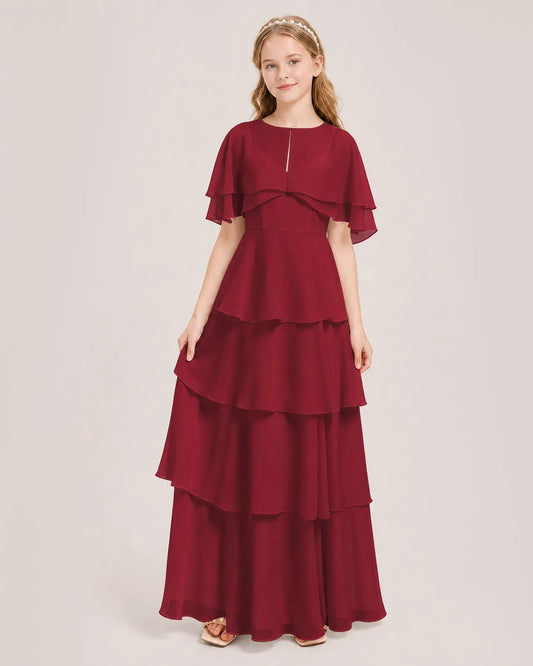 Burgundy Chiffon A-line Junior Bridesmaid Dress Front View