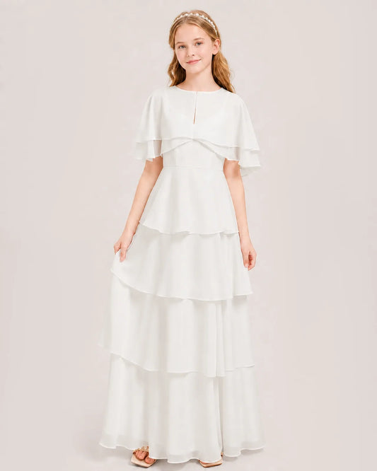 Ivory Chiffon A-line Junior Bridesmaid Dress Front View