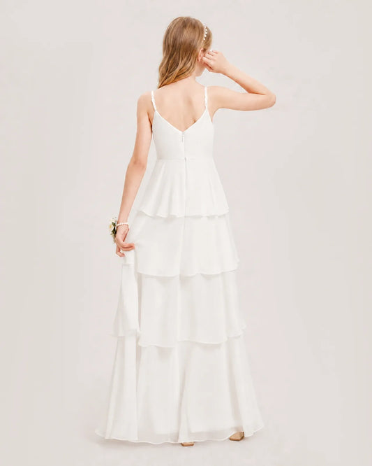 Ivory Chiffon A-line Junior Bridesmaid Dress Back View
