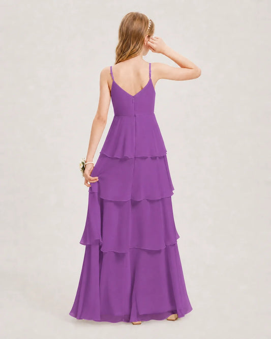 Purple Chiffon A-line Junior Bridesmaid Dress Back View