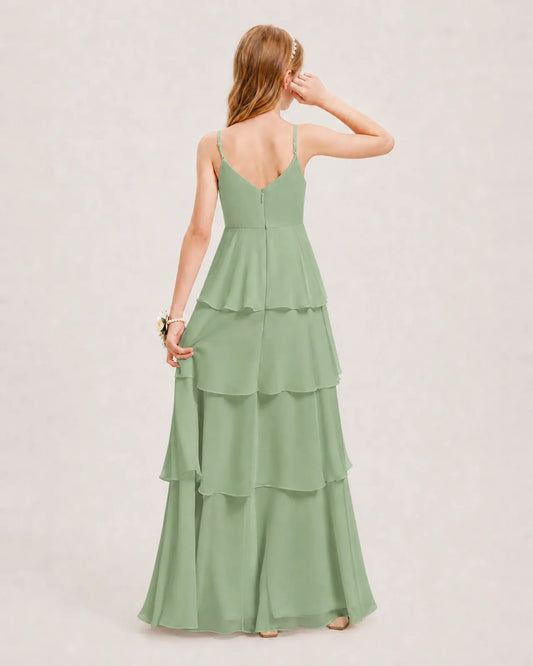 Sage Green Chiffon A-line Junior Bridesmaid Dress Back View