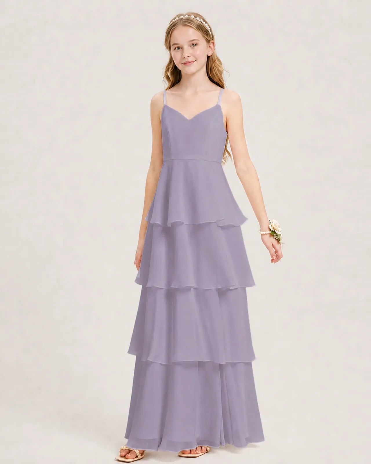 Wisteria Chiffon A-line Junior Bridesmaid Dress Front View
