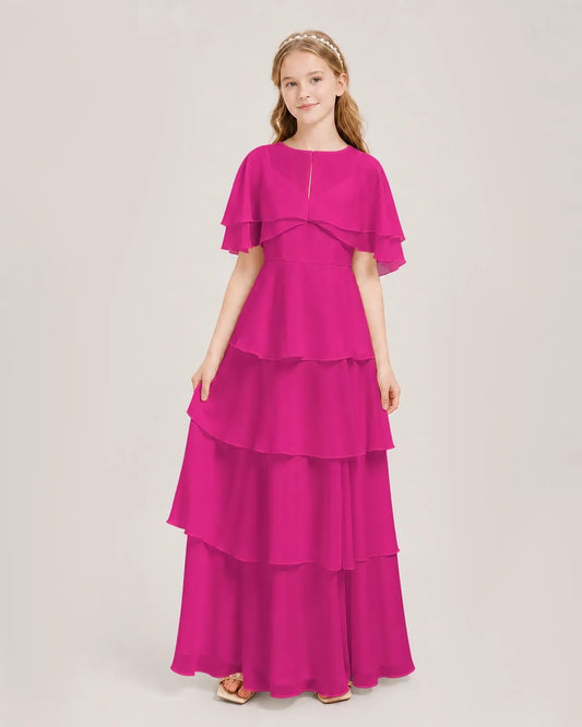 Hot Pink Chiffon A-line Junior Bridesmaid Dress Front View