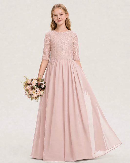 Blush Pink Chiffon A-line Junior Bridesmaid Dress Front View