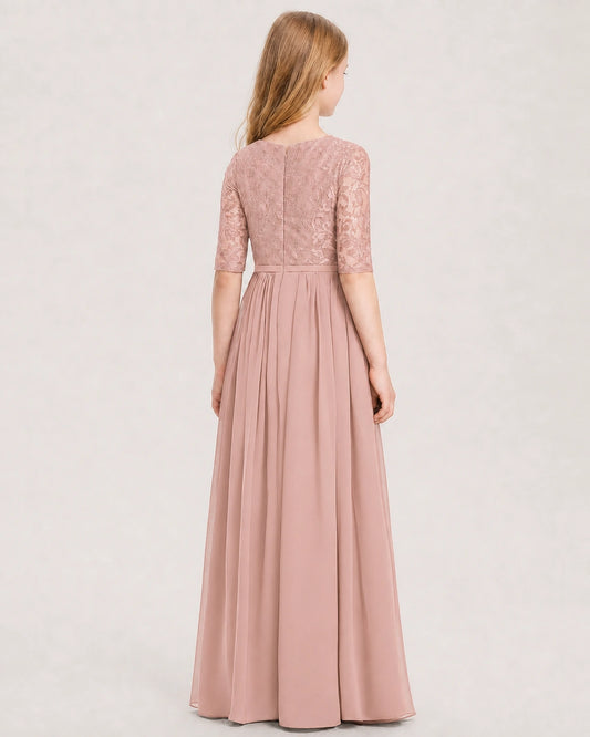 Dusty Rose Chiffon A-line Junior Bridesmaid Dress Back View